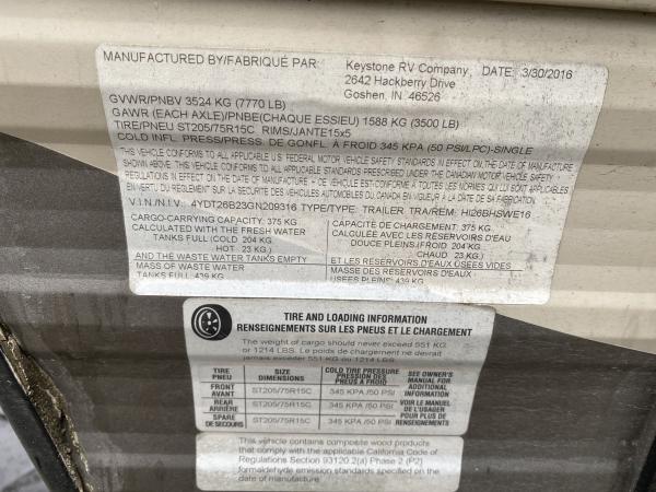 2016 Keystone Hideout 26BHS Travel Trailer - Image 38