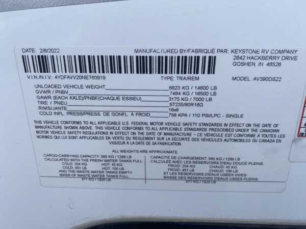 2022 Keystone Avalanche 390DS - Image 52
