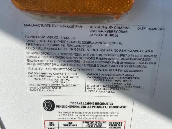 2013 Keystone Cougar 333MKS Fifth Wheel Travel Trailer - Image 43