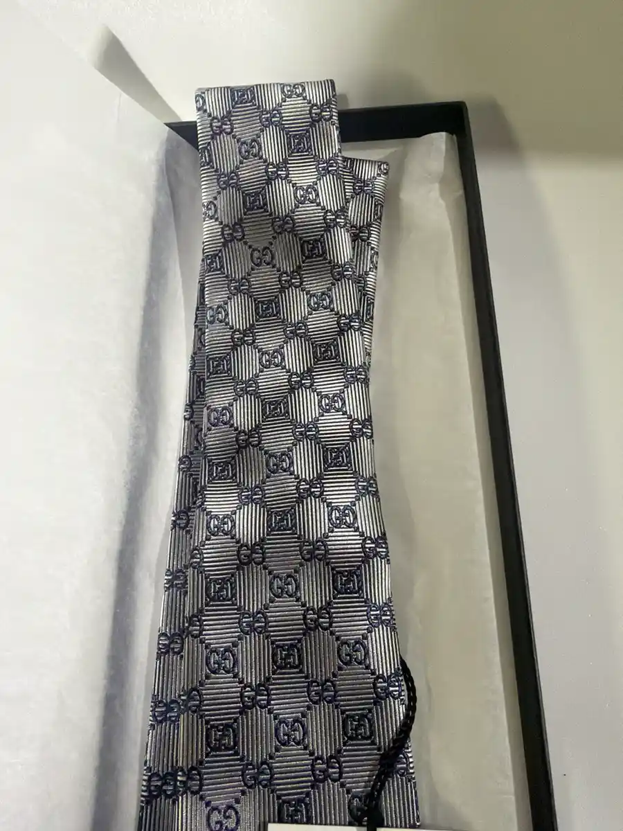 Gucci Tie Gg Pattern Bee Navy Embroidery Thick Glossy - Image 2