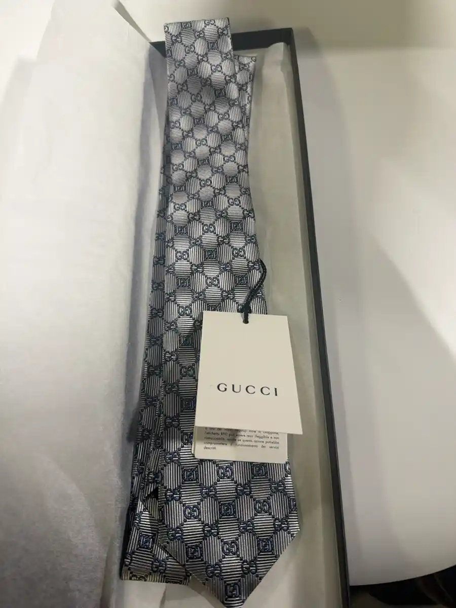Gucci Tie Gg Pattern Bee Navy Embroidery Thick Glossy